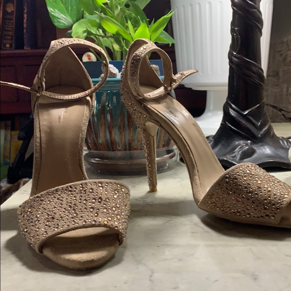 Zara basics rhinestones open toe nude heals.